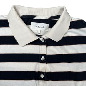 THE GREAT Striped Rugby Polo Shirt Womens 3 Large Black White Cropped Boxy USA
